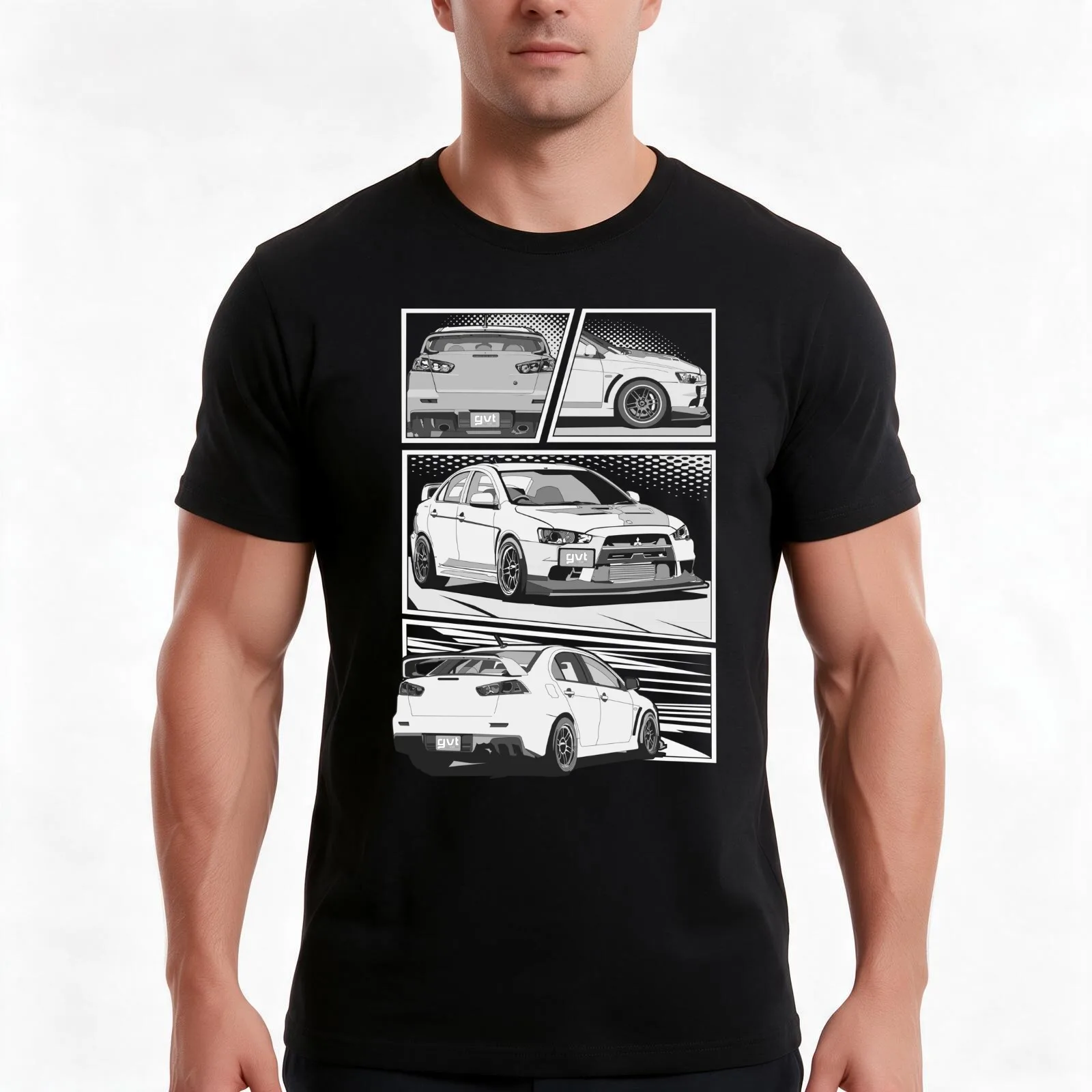 Evo X 4 Pic T-Shirt, Summer Casual Cotton Tee, Oversized Streetwear Tops, Vintage Graphic Print, Loose Fit Short Sleeve
