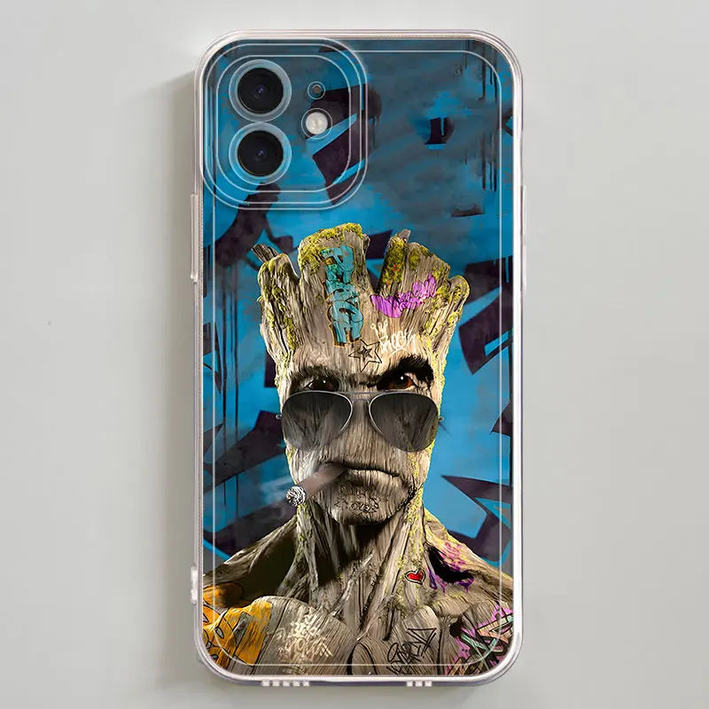 حافظة Marvel Groot Art شفافة ناعمة لهاتف iPhone 13 12 11 Pro Max XS 7 8 SE 15 14 16 Plus 17 Air XR 16e