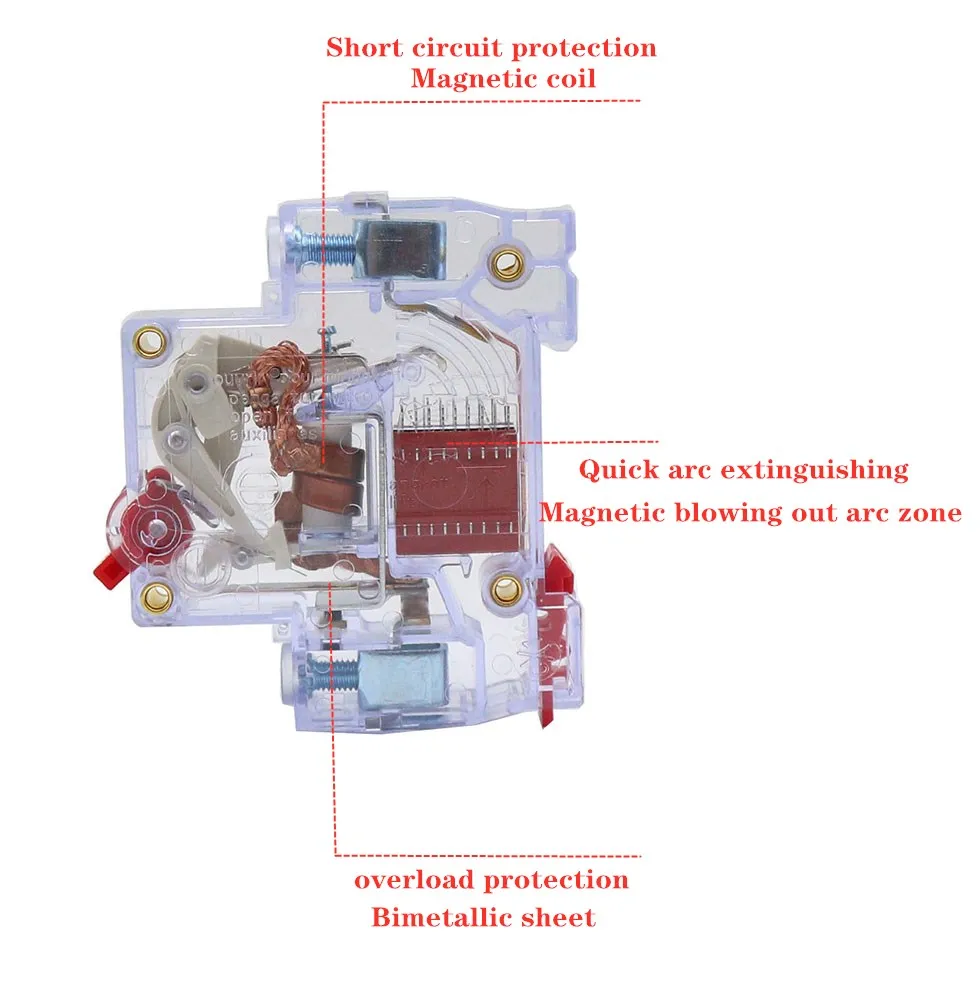 C Type Mini Circuit Breaker MCB Short Overload Circuit Protector 35mm Din Rail Mount Breaking Capacity 6KA  voltage protector