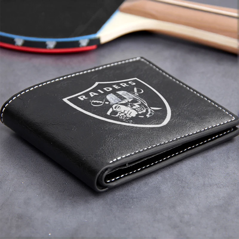RAIDERS LOGO EMBOSSED PU LEATHER WALLET MEN'S SLIM BUSINESS STYLE DURABLE LIGHTWEIGHT COMPACT DESIGN HIGH END FINISH