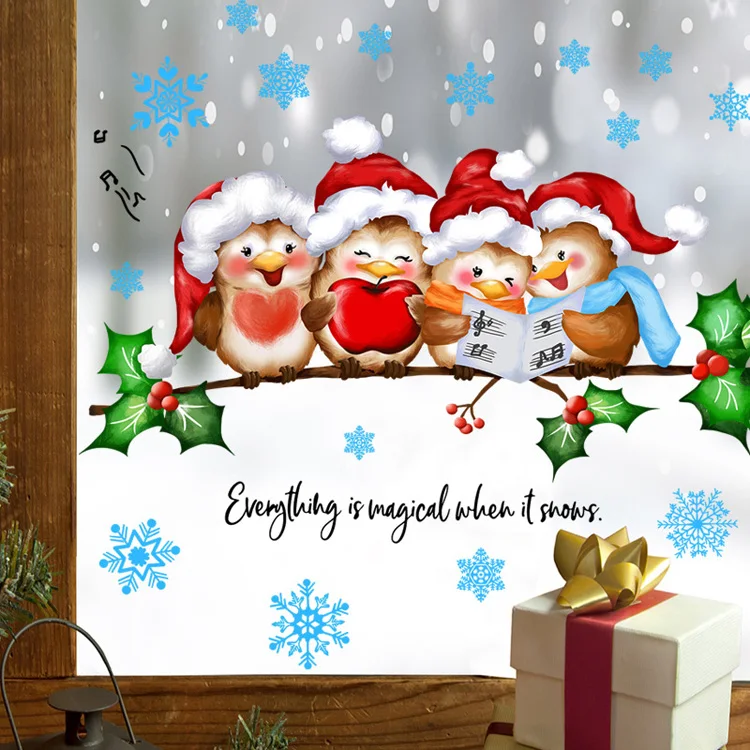 Weihnachtszweig, süßer Vogel, Wandaufkleber, Glasfenster, Dekor für Kinderzimmer, Schlafzimmer, Heimdekoration, Aufkleber, Neujahr, Cartoon-Wandbild – Detail 5