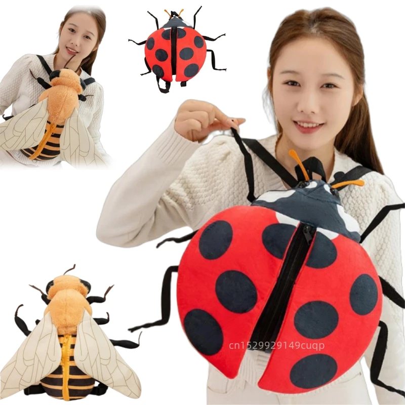 

35cm Cartoon Fun Insect Plush Doll Backpack Bee Ladybug Backpack Plush Toy Home Decoration Gift For Children