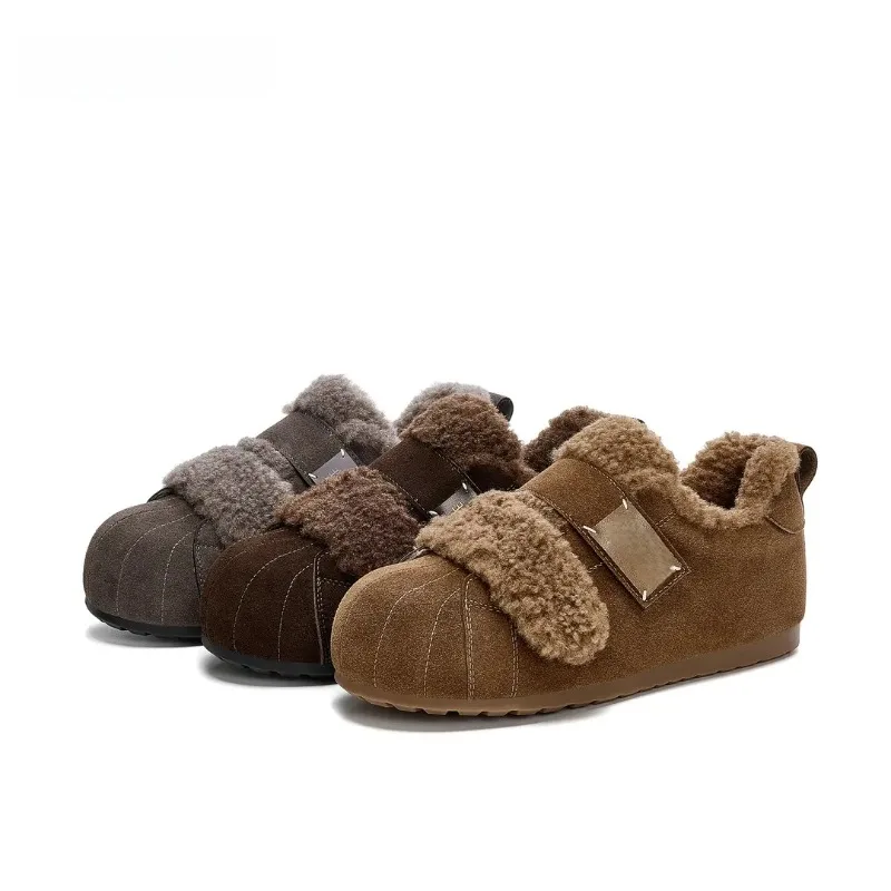 ニッチレトロスタイルシェルヘッドベルベットコットンシューズ2025冬万能プラットフォームカジュアルシューズ