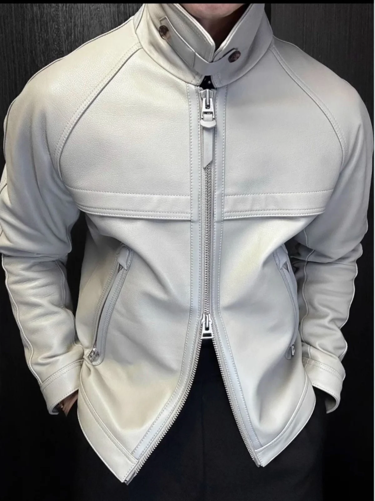 

Faionable Patchwork Leather Jaet ort Casual Stand Collar Men's Biker Jaet Autumn Winter New Arrival Sli Urban Sle