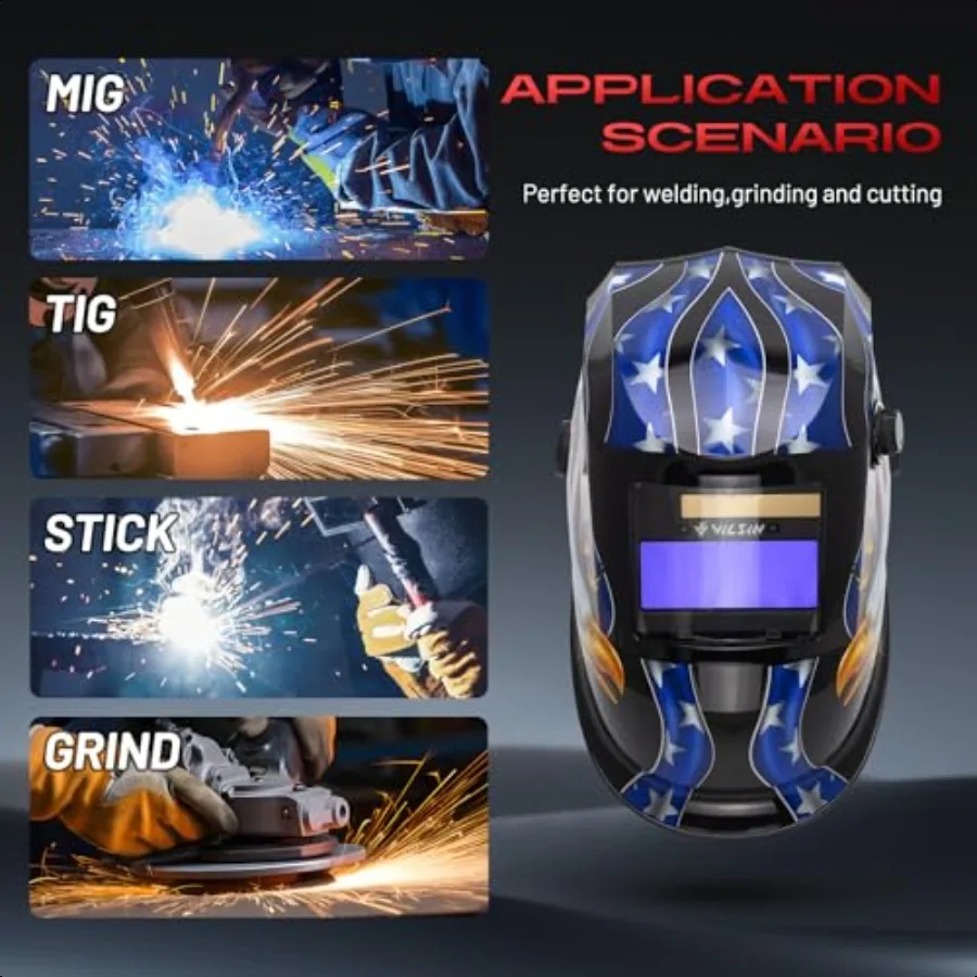 VILSIN Welding Helmet Auto Darkening Large ViewWelding Hood True Color Solar Powered With 2 Arc Sensor Wide Shade 3 48 913 for