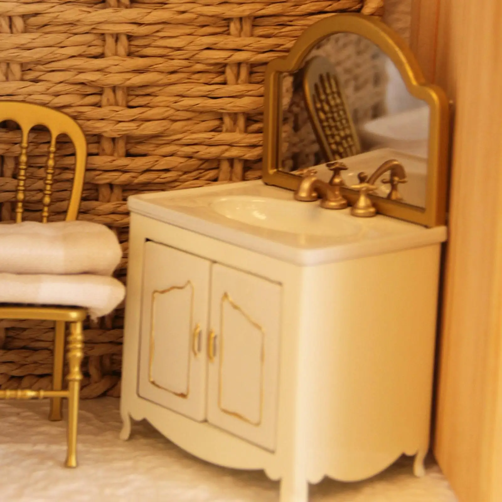 Mini-Badezimmerschrank mit Waschbecken im Maßstab 1:12, Mini-Spielzeug-Duschraum-Dekor, Badezimmermöbel, Badezimmer-Dekor, Puppenhaus-Dekoration