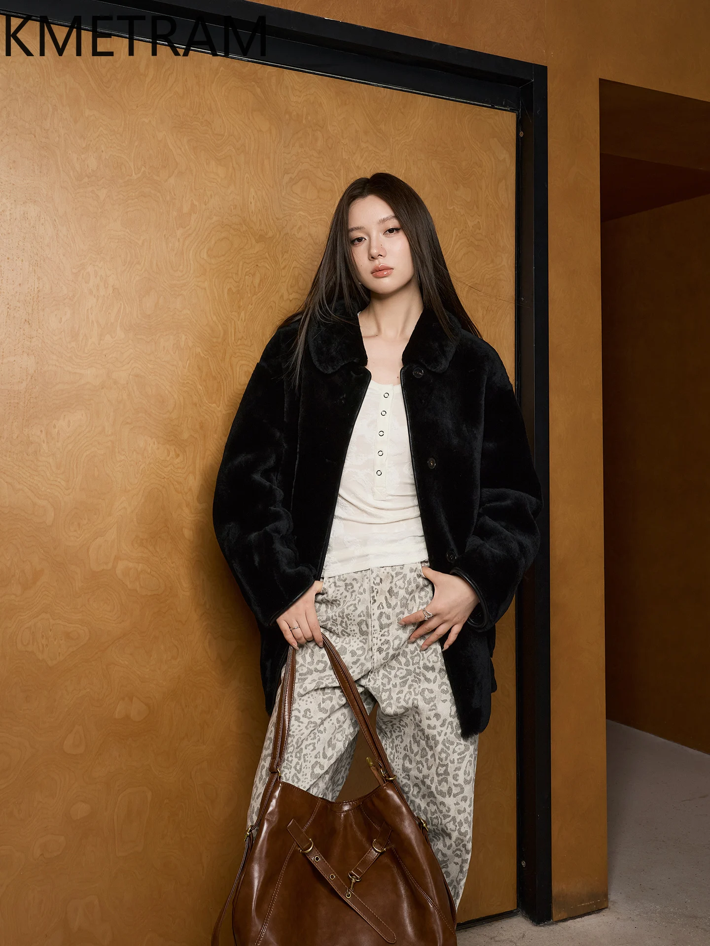 KMETRAM peau de mouton mérinos naturelle avec laine attaché manteau revers mi-long véritable veste de fourrure hiver femme vêtements шуба ж misce mena