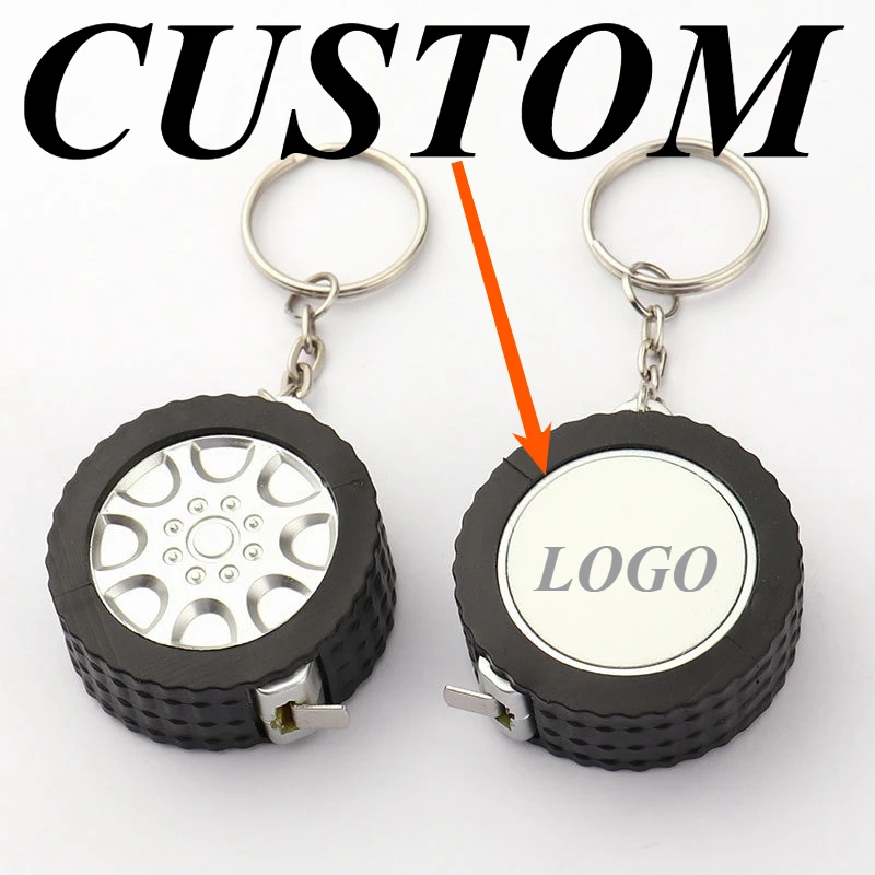 

1pc Custom Keychain Personalized Mini Steel Tape Measure for Metal Tire Model Customized Key Ring Car Accessories Gift Wholesale