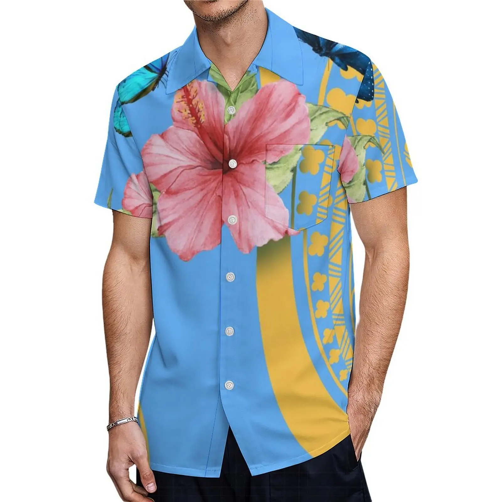 Vestido longo com decote v para homens e mulheres, camisa casual, vestido Samoa, estampa floral, roupas de casal havaiano, vestido de festa de alta qualidade