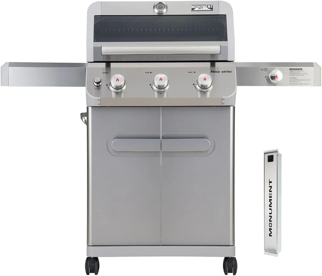 

Monument Grills Outdoor Barbecue Stainless Steel 3 Burner Propane Gas Grill, 48,000 BTU Patio Garden Grill with Side Burner and