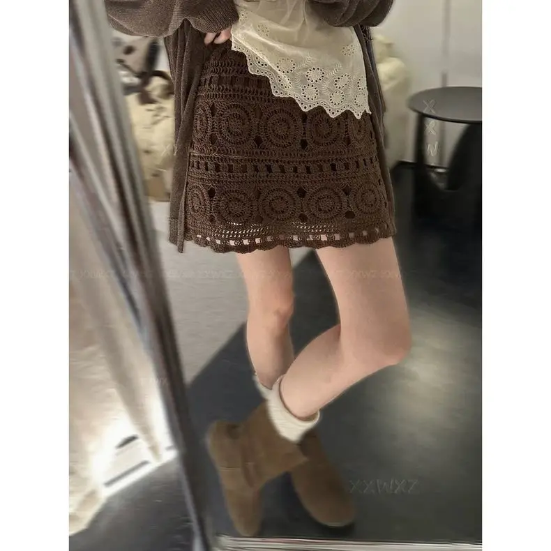 

Women's 2026 Early Autumn New Fashion Versatile Woven Hollow Knitted Skirt