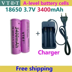 2024 New Battery High Quality 3400mAh 3.7V 18650 Li-ion Batteries Rechargeable Battery for Flashlight Torch Fan Toy Car+Charger