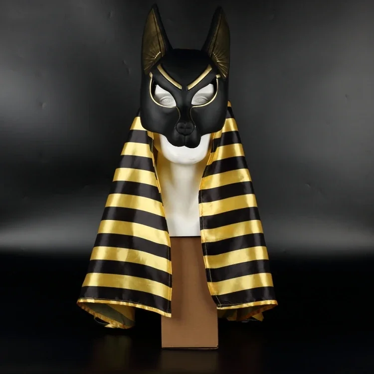 Cos Egyptian Anubis Cosplay Masque facial, Tête de loup en PVC, Casque, Costume, Accessoire de spectacle de fête, Robe de paupières d'Halloween, Jouet de balle