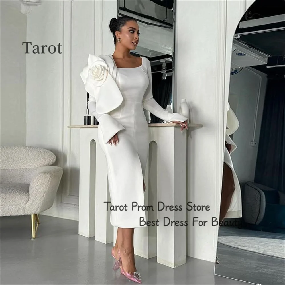 

Tarot Handmade Flower Mermaid Saudi Prom Dresses Square Neckline Full Flare Sleeves Split Holiday Gowns For Women فساتين سهرة