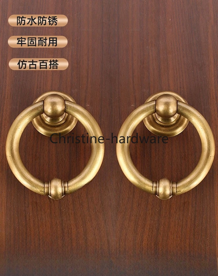 Large Vintage Solid Brass Front Door Knocker Morden Glass Wooden Door Knock Gate Pull Knob Ring Handle For Entrance Door Handle