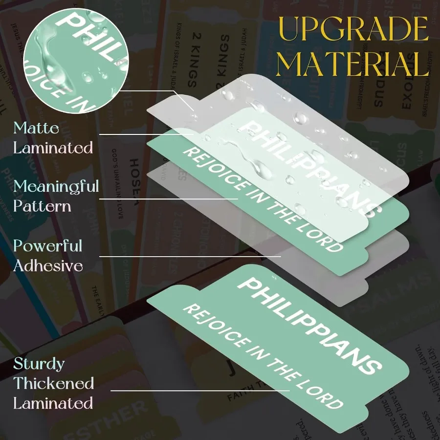 علامات تبويب الكتاب المقدس مع غطاء رقيق 75 علامة تبويب مع عنوان الفصل والمجسمات ذات الطابع المسيحي تحريك علامات تبويب الكتاب المقدس المحدودة المقاومة للماء ثنائية #5