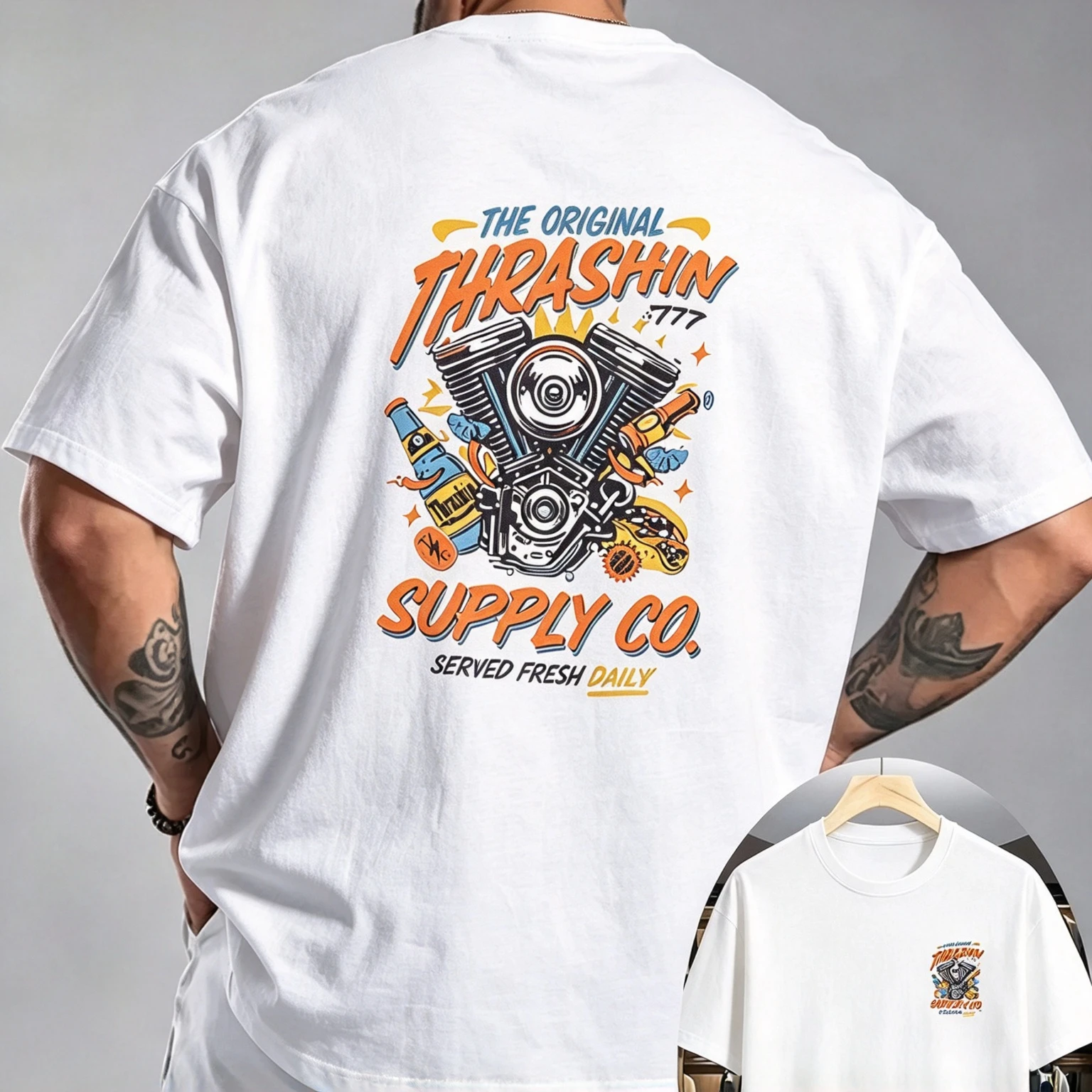 2026 New Motor Family Matching Oversized Unisex T Shirt Retro Motorcycle Engine Back Graphic Tee Biker Streetwear Cotton Top