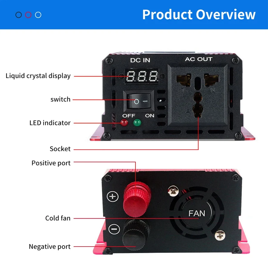 Pure Sine Wave Inverter DC 12V/24V To AC 110V/220V 1000W 1600W 2000W 2200W Portable Power Bank Converter Solar Inverter