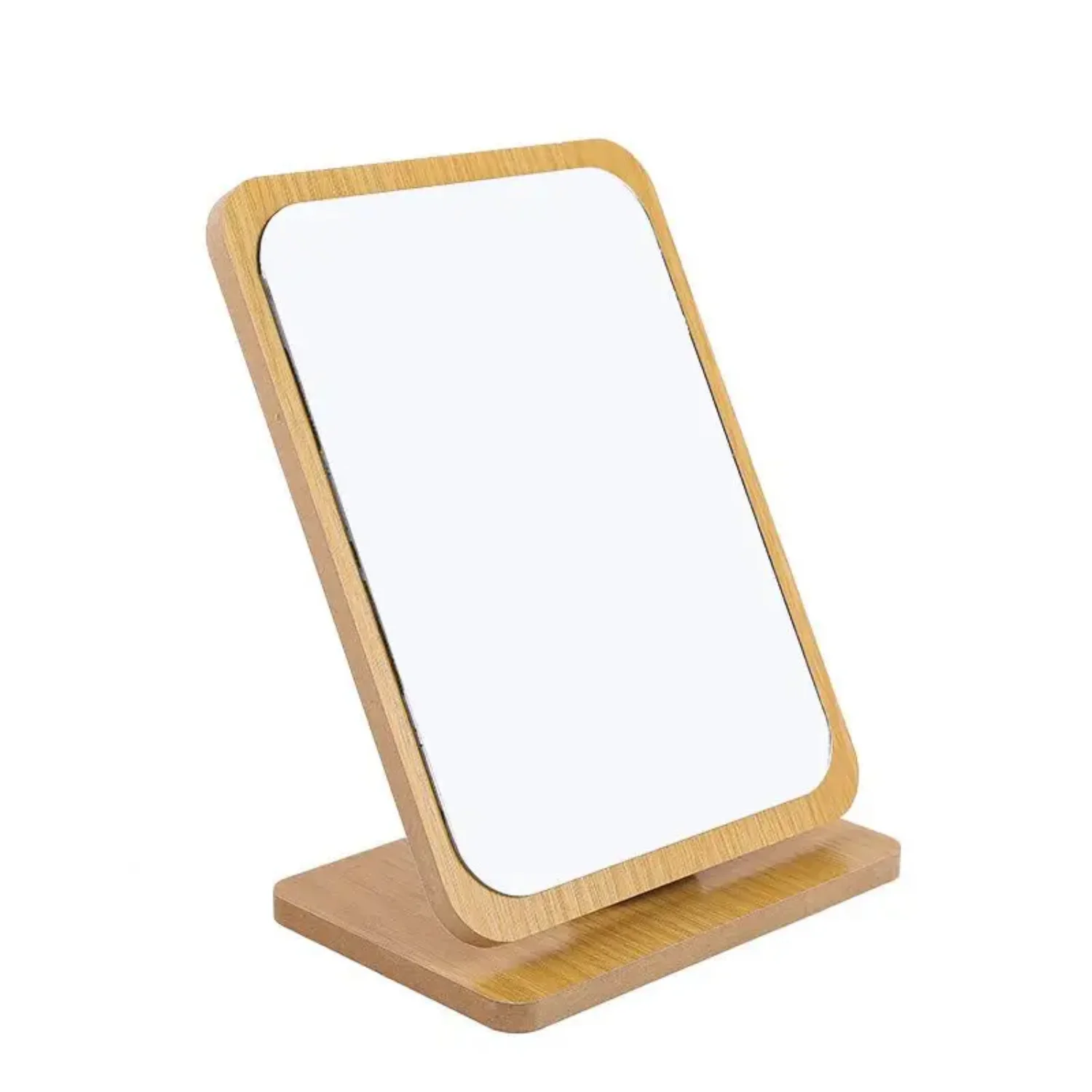 Portable Folding Wooden Tabletop Dressing Mirror with Stand - Rectangular Cosmetic Mirror for Women