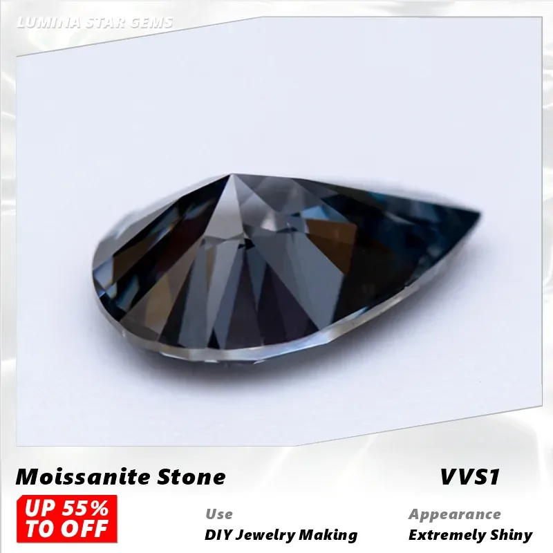 

L-Moissanite Lab Diamond Gray Color Pear Cut Lab Grown Gemstone For Diy Charms Advanced Jewelry Ring Earring With Certificate