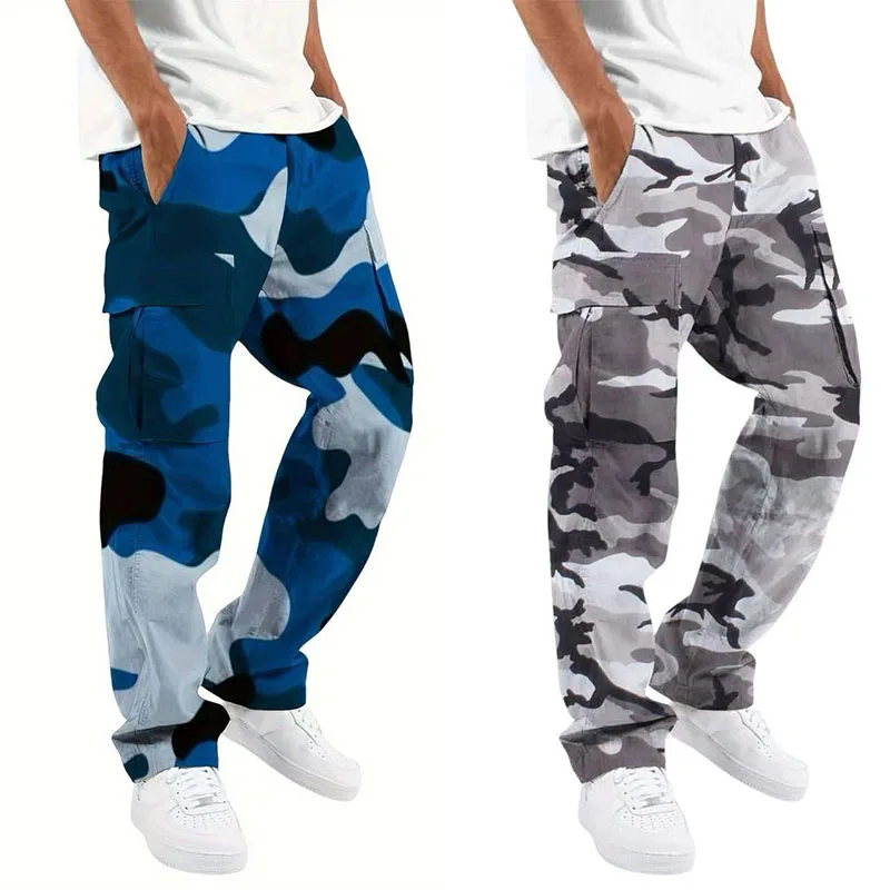 

New Large Pocket Loose Overalls Men's Outdoor Sports Jogging Tactical Pants Elastic Waist Casual Work Pants camouflage pants