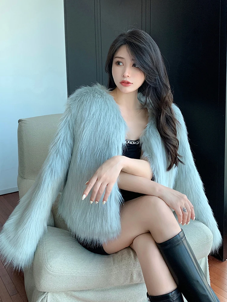 

Women Luxury Faux Fur Jacket 2023 Winter New Fashion Warm Fluffy Plush Solid Long Sleeve Plus Size Thick Outwear Coats