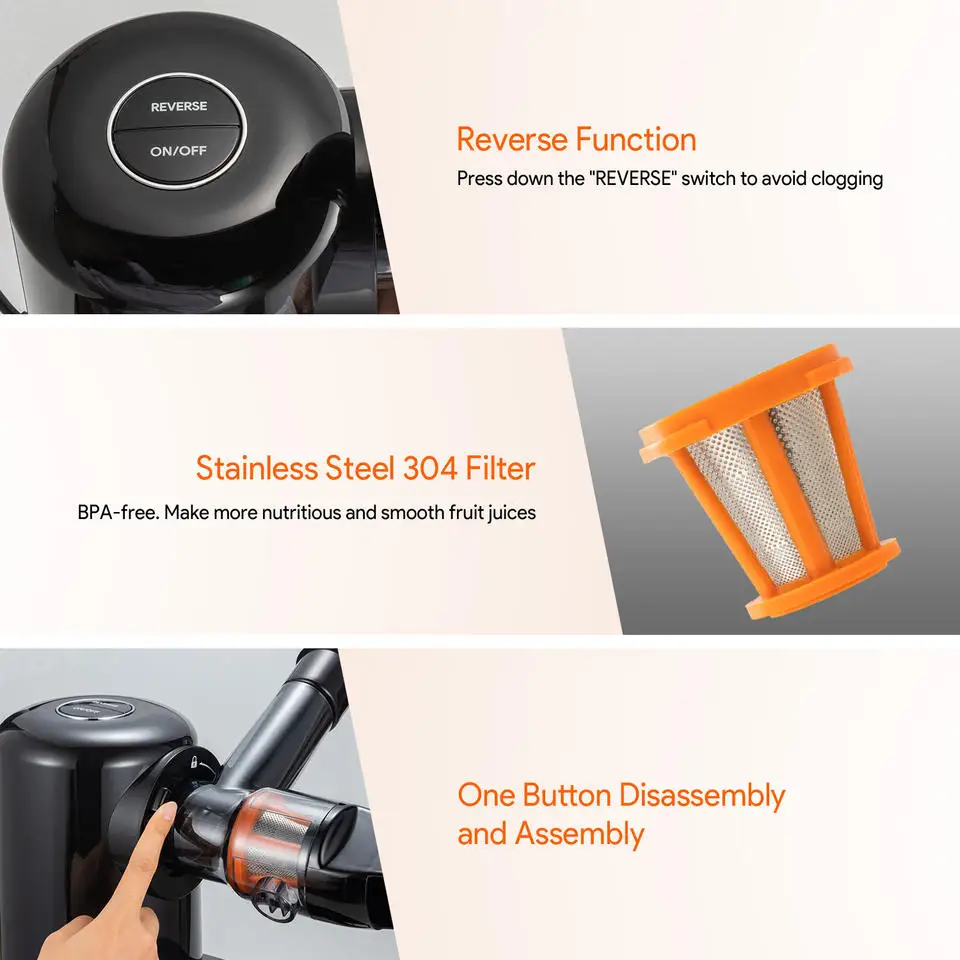 Cold Press Slow Juicer - Electric Extractor for Oranges, Apples, Carrots & Celery (Nutrient-Rich, Quiet Operation, Easy Clean)​