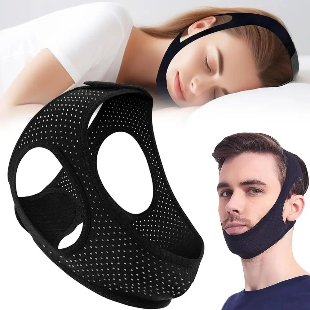 

Эффективный ремешок от храпа - регулируемая поддержка челюсти для улучшения сна - подходит для мужчин и женщин - черный
