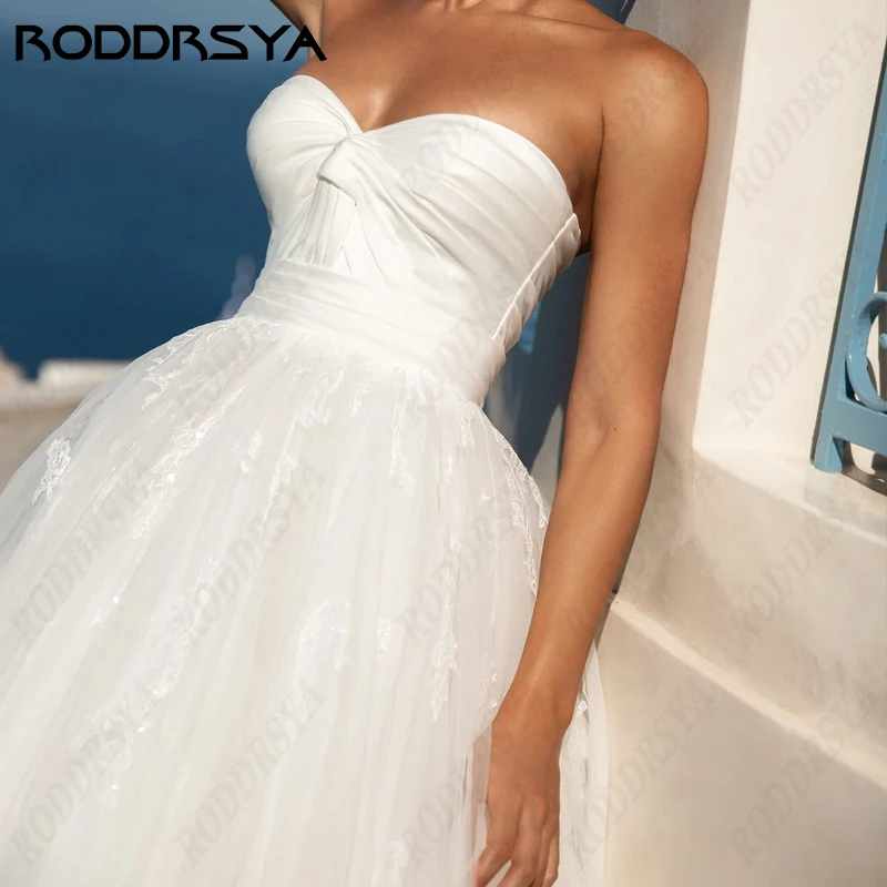 RODDRSYA Simple Strapless Beach Wedding Dress for Bride A-line Sleeveless Bridal Gown Appliques Tulle Vestido De Noiva Minimalis