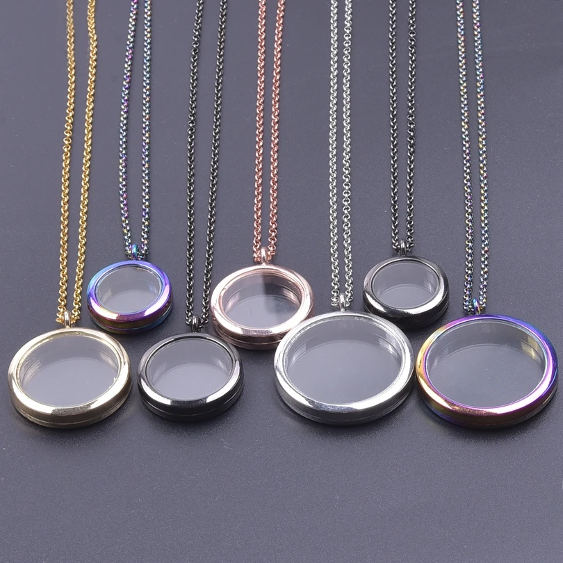 1Pc 25-40mm Mix Color Twist Glass Memory Picture Locket Pendant Necklaces For Women Men Round Living Relicario Collares Jewelry