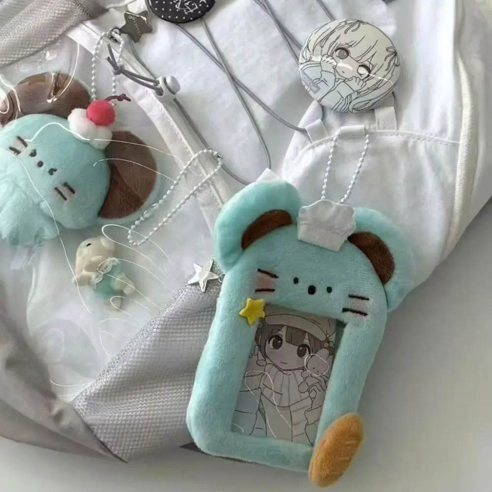 Cartoon Animals Photocard Case Puppy/Angel Pig/Mouse Soft Fluffy Student Card Holder Bag Keychain Cards Sleeve Students Gifts