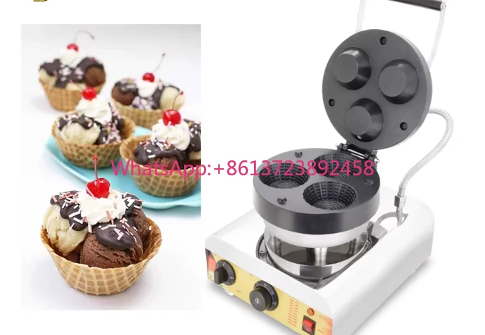 Commercial Three Hole Ice Cream Waffle Crispy Bowl Machine Summer Strawberry Ice Cream Muffin Crispy Cone Bowl Equipment