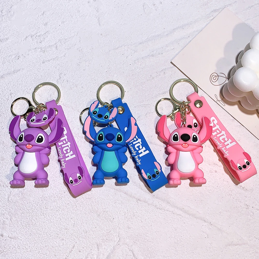 Kawaii Lilo e Ponto Modelo Chaveiro, Pingente Boneca Disney, Chaveiros para Mochila, Porta-chaves Ornamento, Acessórios para Presentes Crianças