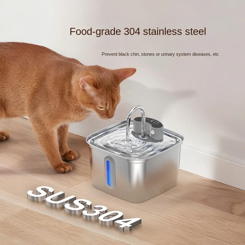 3L Smart Stainless Steel Wireless Cat Water Fountain With 4000mAh Battery & Sensor Inductive Pet Water Purifier