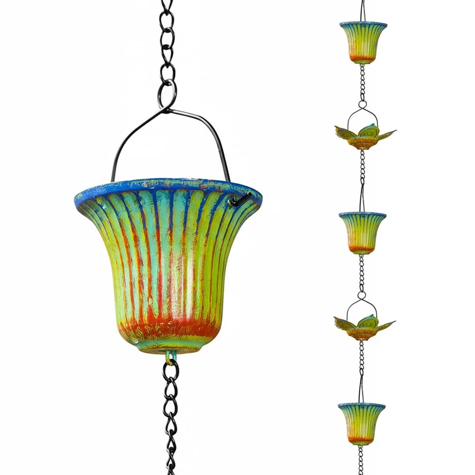 11 FT Rain Chain for Gutters with 16 Cups, Adjustable Outdoor Rain Catcher Chain, Downspout Replacement for Eaves & Drainage