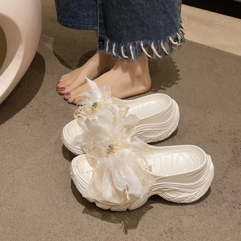 2025 Women Slippers Bow Summer Sandals Indoor Outdoor Beach Shoes Summer Women Slippers Flip Flops on The Platform Slides Women