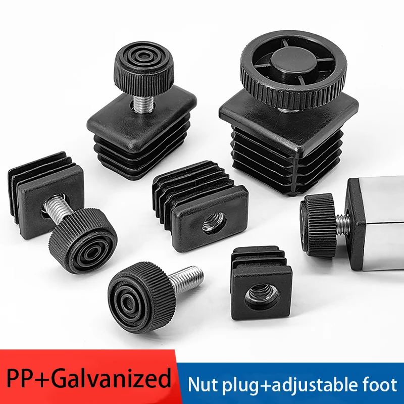 

Square Adjustable Foot Pad PP Nut Tube Plug Furniture Tube Cover 15X30mm-100X100mm M5 M6 M8 M10 Shock-Absorbing Protection