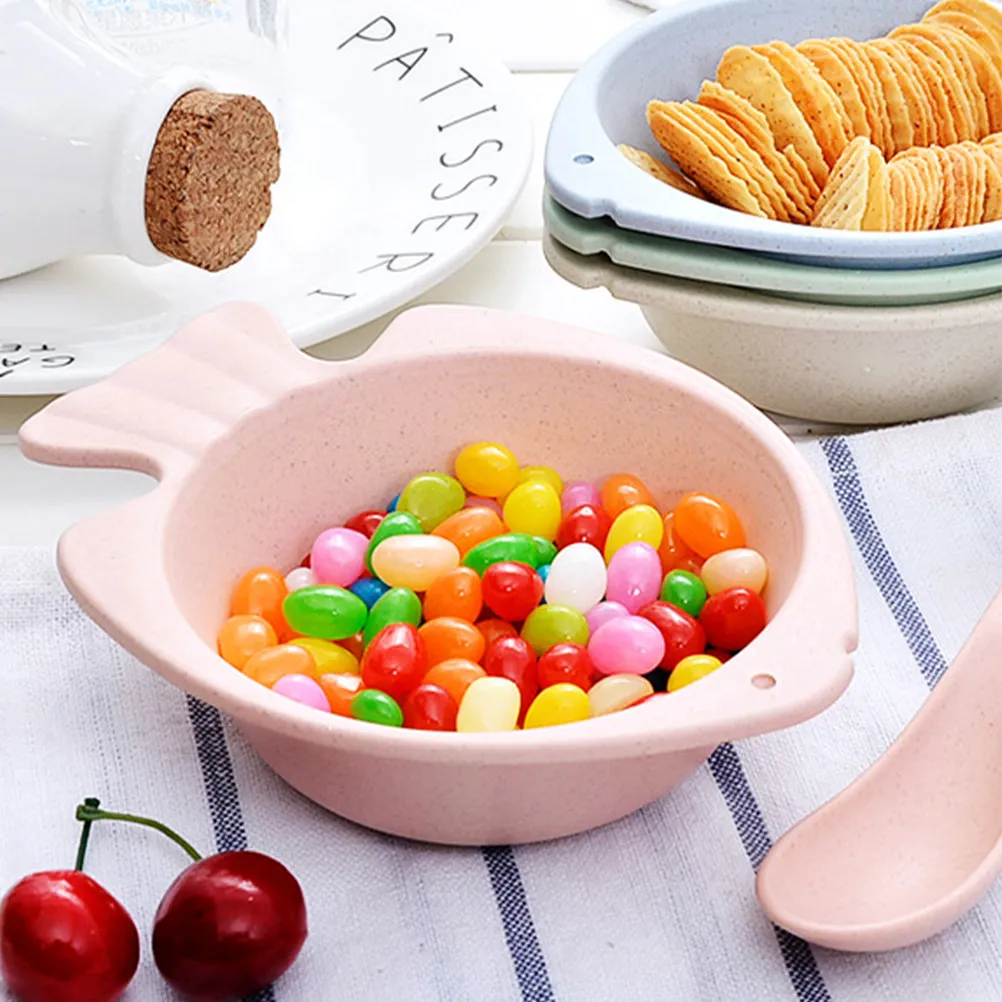 

1Set Children's Tableware Unbreakable Fish Shaped Wheat Straw Bowl Large Mouth Soup Cereal Salad Serving Bowl Lightweight