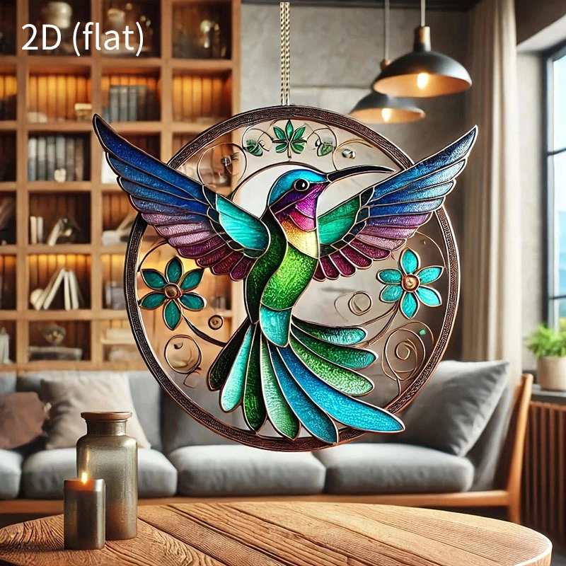 2D Acrylic Flat Colorful Hummingbird Hanging Pendant Wind Chime Suncatcher Home Window Ornament Garden Decor Car Decoration