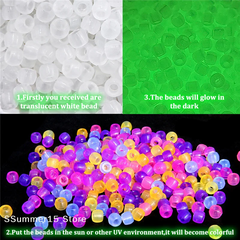 【R】100pcs Color Changing UV Beads Mixed Color Glow In The Dark Beads DIY Jewelry Making Bracelets Necklace view 2