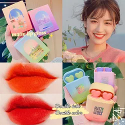 Earphones Heart-Shaped Lip Gloss Double Tube Matte Air Lip Glaze Velvet Lipstick Set Lasting Waterproof Non-Stick Cup Lip Makeup