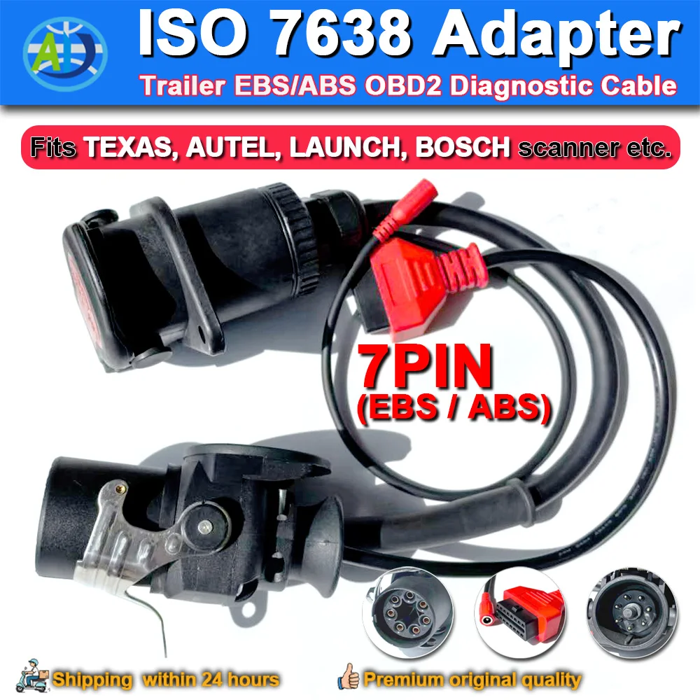 Trailer EBS ISO 7638 Adapter 7pin 24V/12V ABS/EBS OBD2 Diagnostic Cable for Autel/Autocom/LUANCH Scanner K CAN Diagnostic Cable