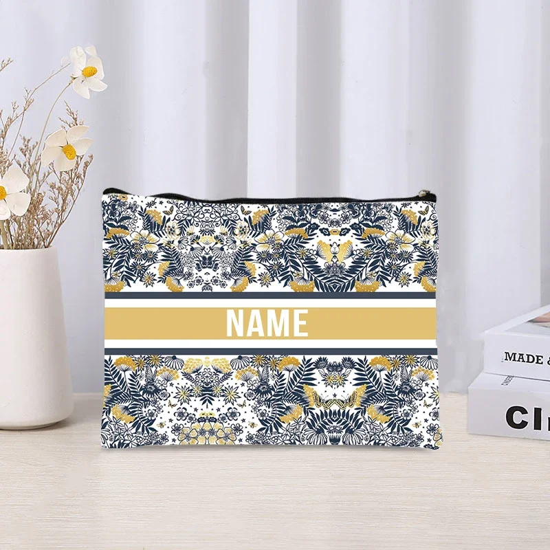 Modna damska kosmetyczka retro z możliwością personalizacji imieniem, przenośna mała torba na kosmetyki, organizer, podróżna torba do przechowywania przyborów toaletowych, materiałowa saszetka.