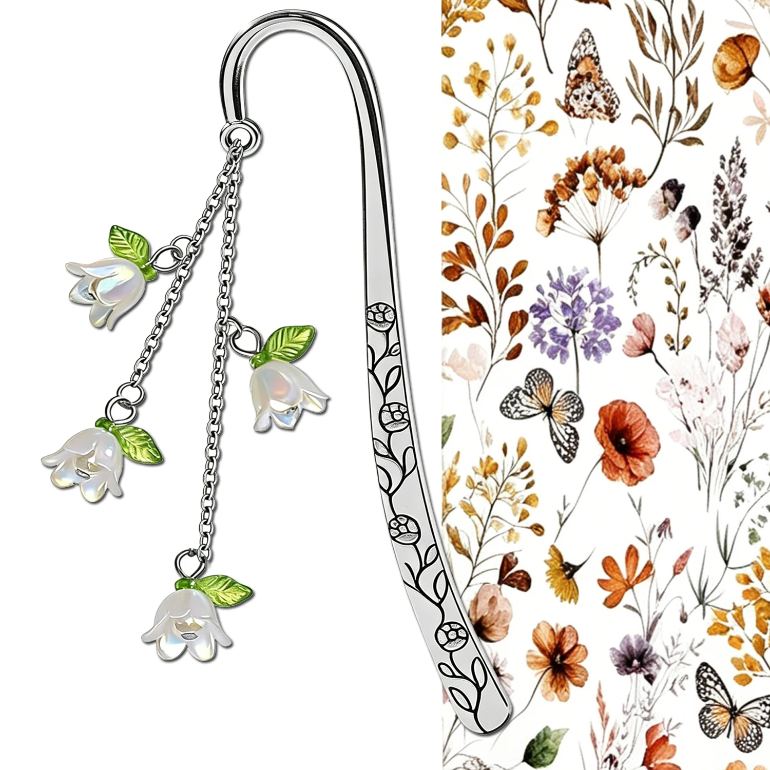 Orchid flower metal bookmark, a reading marker for women, floral pattern with pendant, an ideal gift for book lovers.
