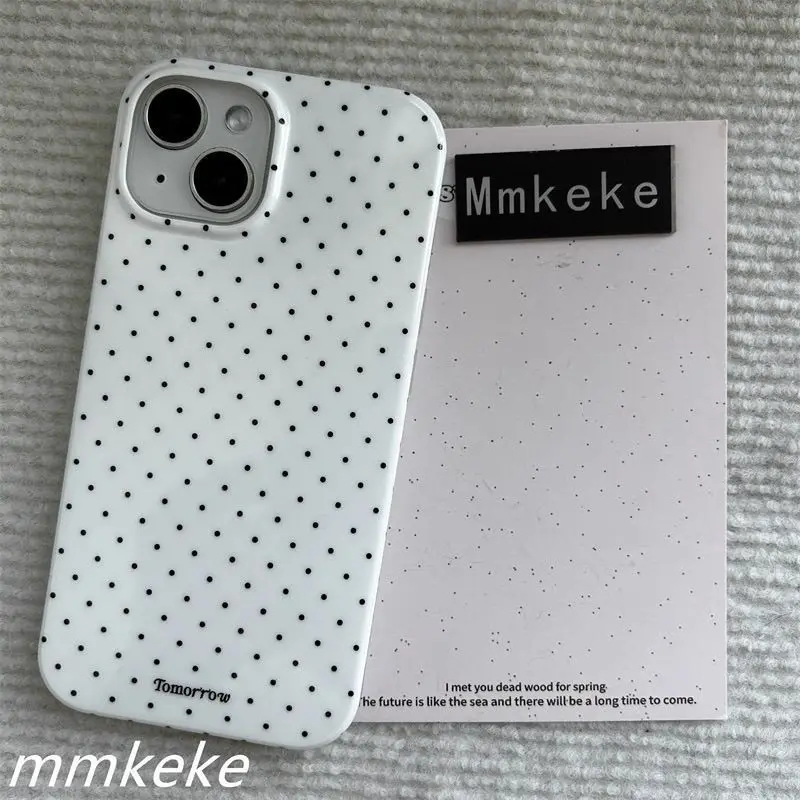 Coque de téléphone coréenne mignonne à pois pour iPhone 17 Air 16 15 14 13 12 11 Pro Max 16E X XR XS Max 7 8 Plus, antichoc et souple