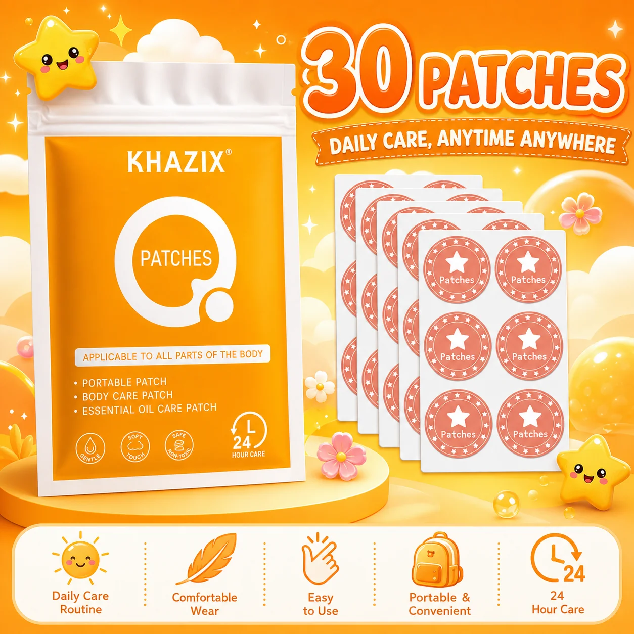 30Pcs Energy Patches Natural Ingredients Vegan Friendly Daily Energy Boost Patch Portable Body Stickers for Work Travel Sports