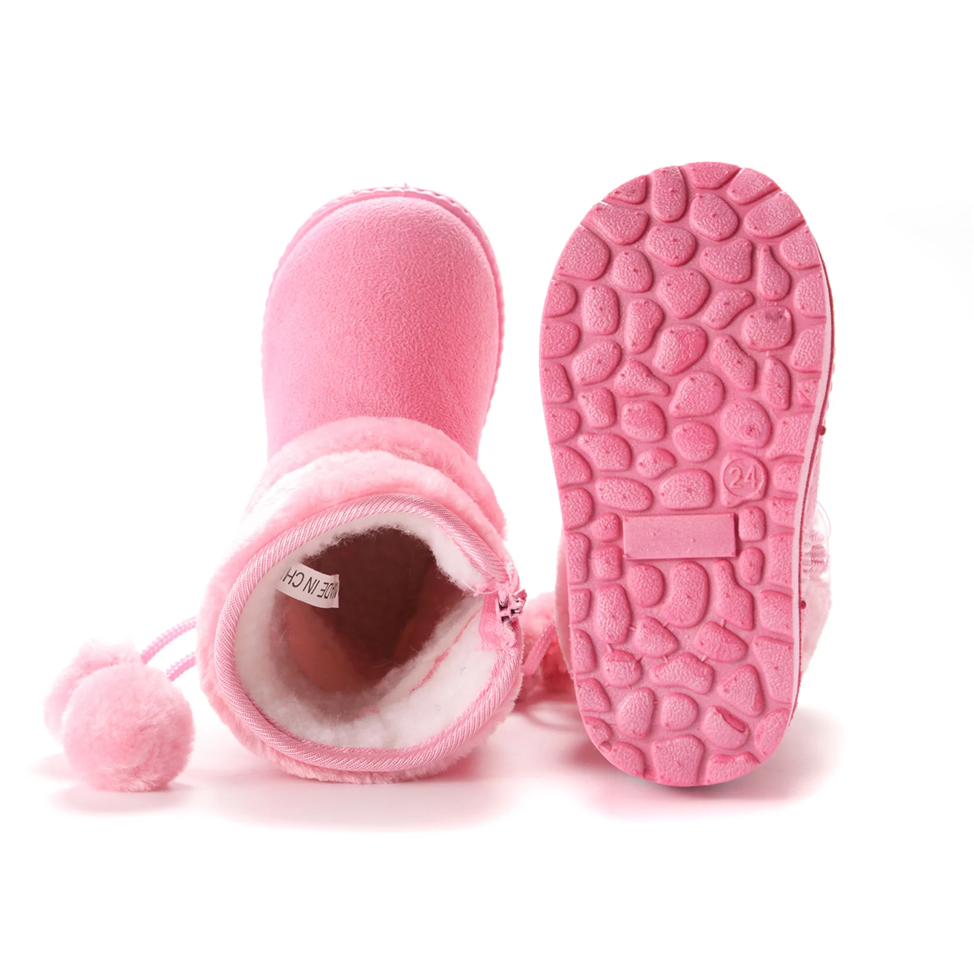 Neue Winterstiefel für Jungen und Mädchen, mit dicker Polsterung und Pompons, rutschfeste, weiche Wildleder- und Baumwollstiefel für Kinder, lässige, modische Stiefel für Babys und Teenager. – Detail 14
