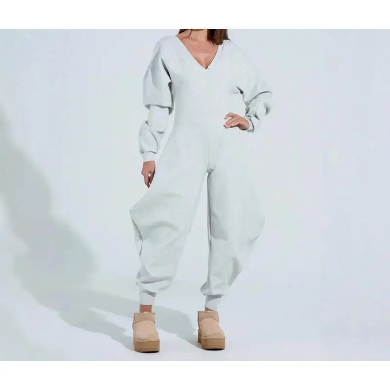 Sexy Women's Jumpsuit Flared Pants Tight V Neck Long Fashion Set Universal Spring 2026 Sensual Style Four Seasons Suitable