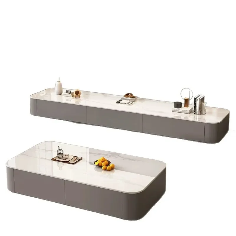 Light Luxury Modern Simple Rock Slab Coffee Table Living Room Small Apartment Floor TV Cabinet Combination Household