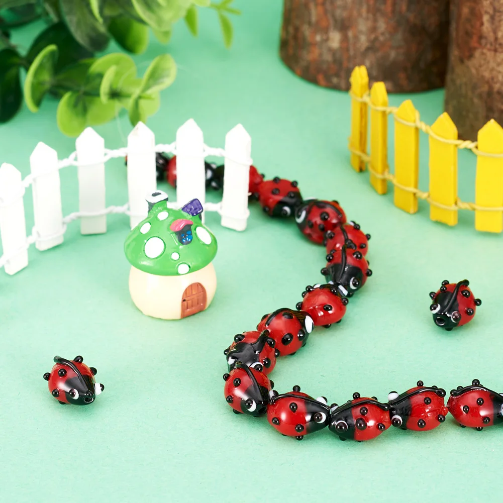 pandahall 1 Strand Cute beetle Ladybug Handmade Lampwork Beads for Jewelry Making DIY Bracelet Findings Red 12~14x9~10x5~6mm